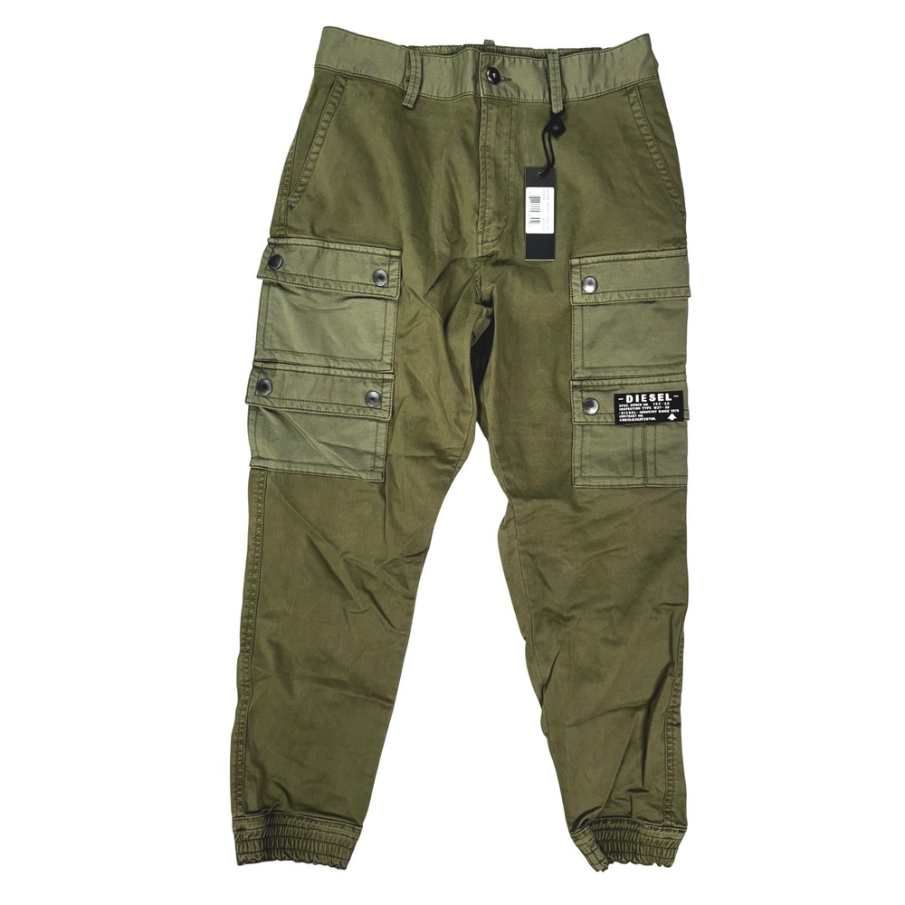 Diesel PENTR Olive Green Cargo Jogger Pants New With Tags Size 14